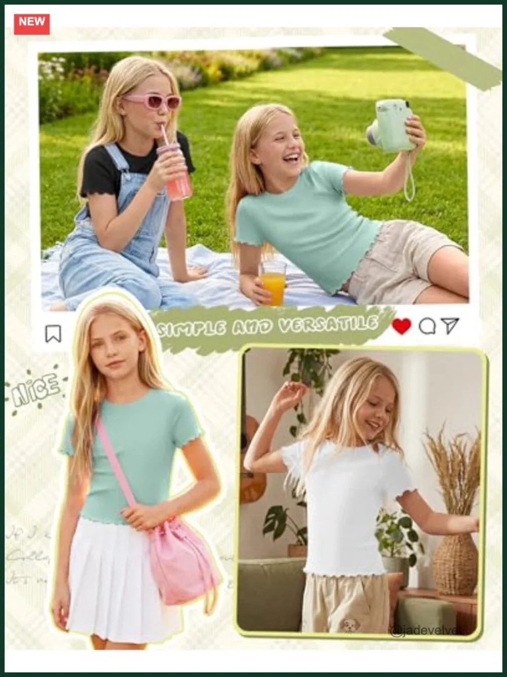 Girls 3 Pack Short Sleeve Crew Neck T Shirts with Lettuce Trim Tops